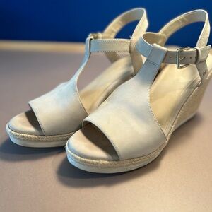 Cole Haan Ladies 10B Cloudfeel Espadrille T-strap Nubuck Leather Wedge Sandals